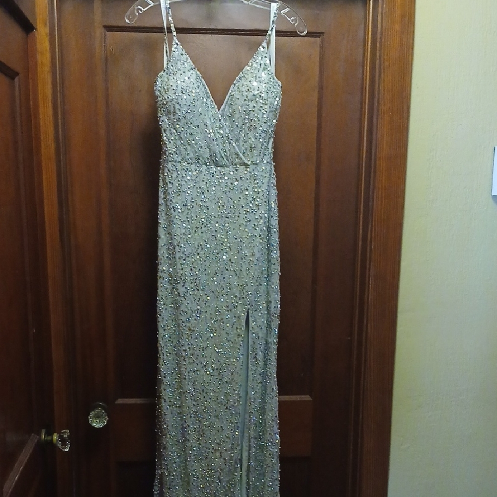 Glamorous Silver Sequin Evening Gown